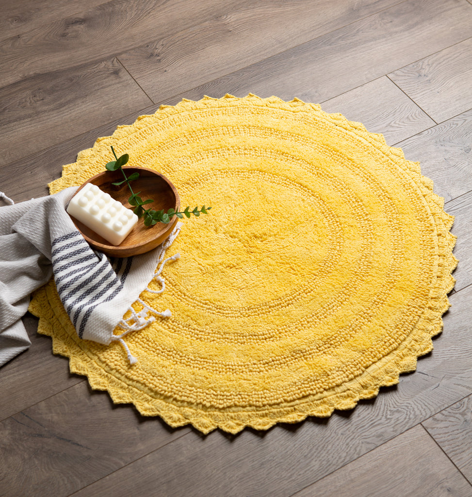 DII Yellow Round Crochet Bath Mat
