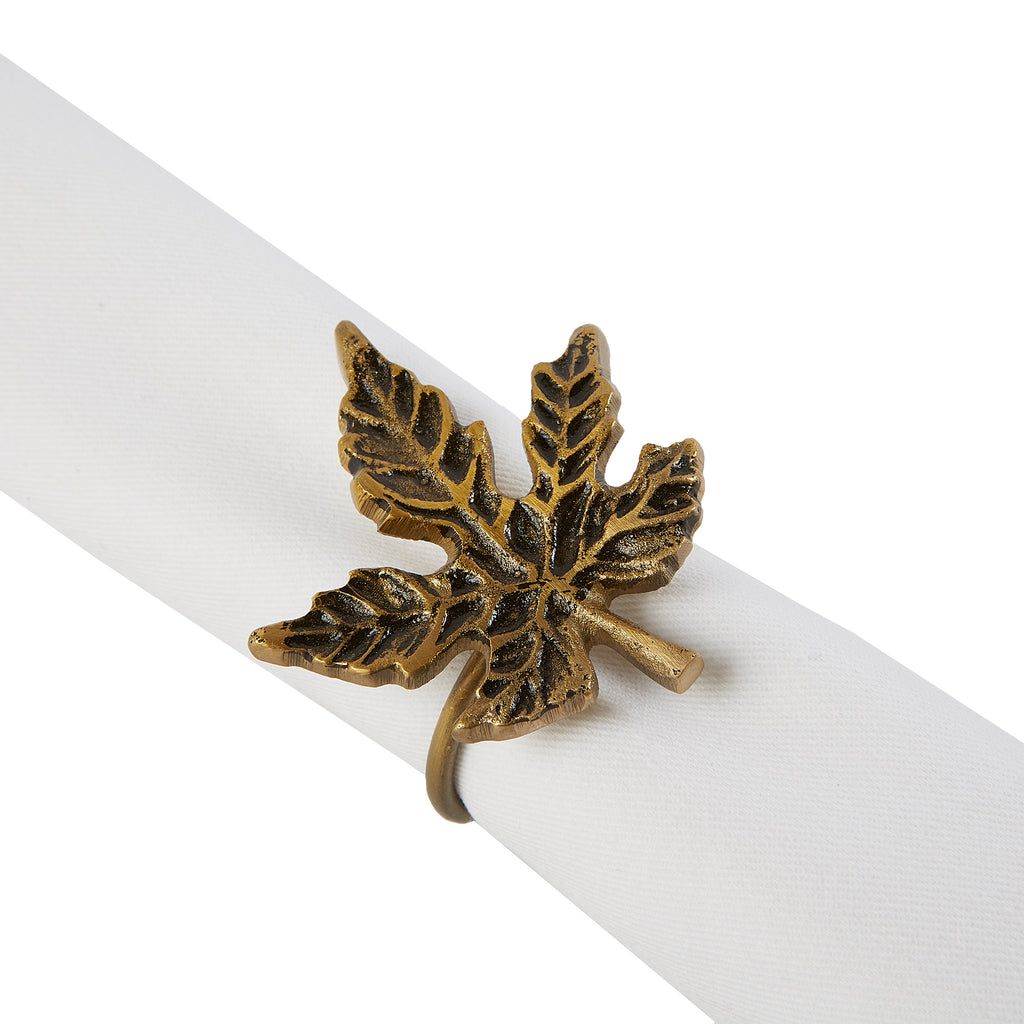 Gold Maple Leaf Napkin Ring Set of 6