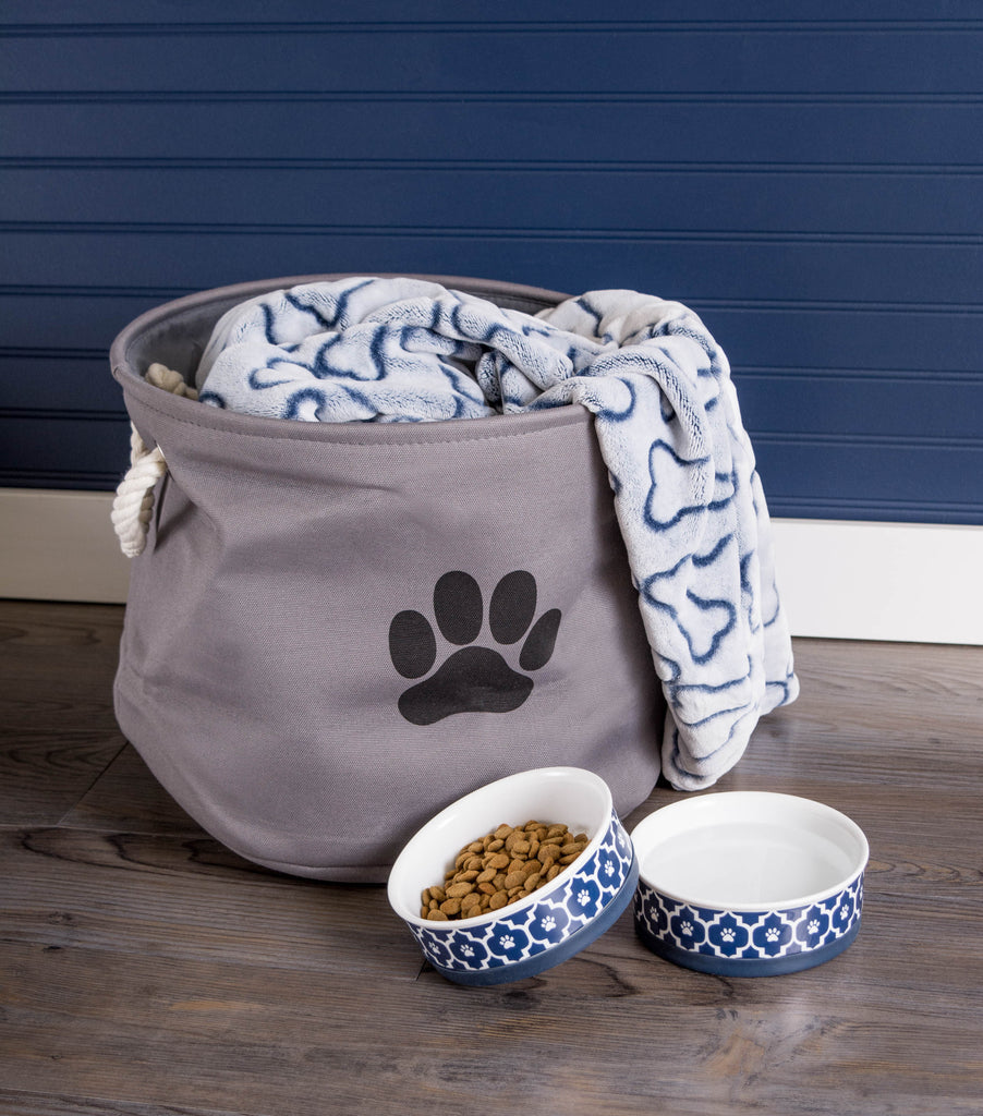 DII Polyester Pet Bin Paw Gray Round Small
