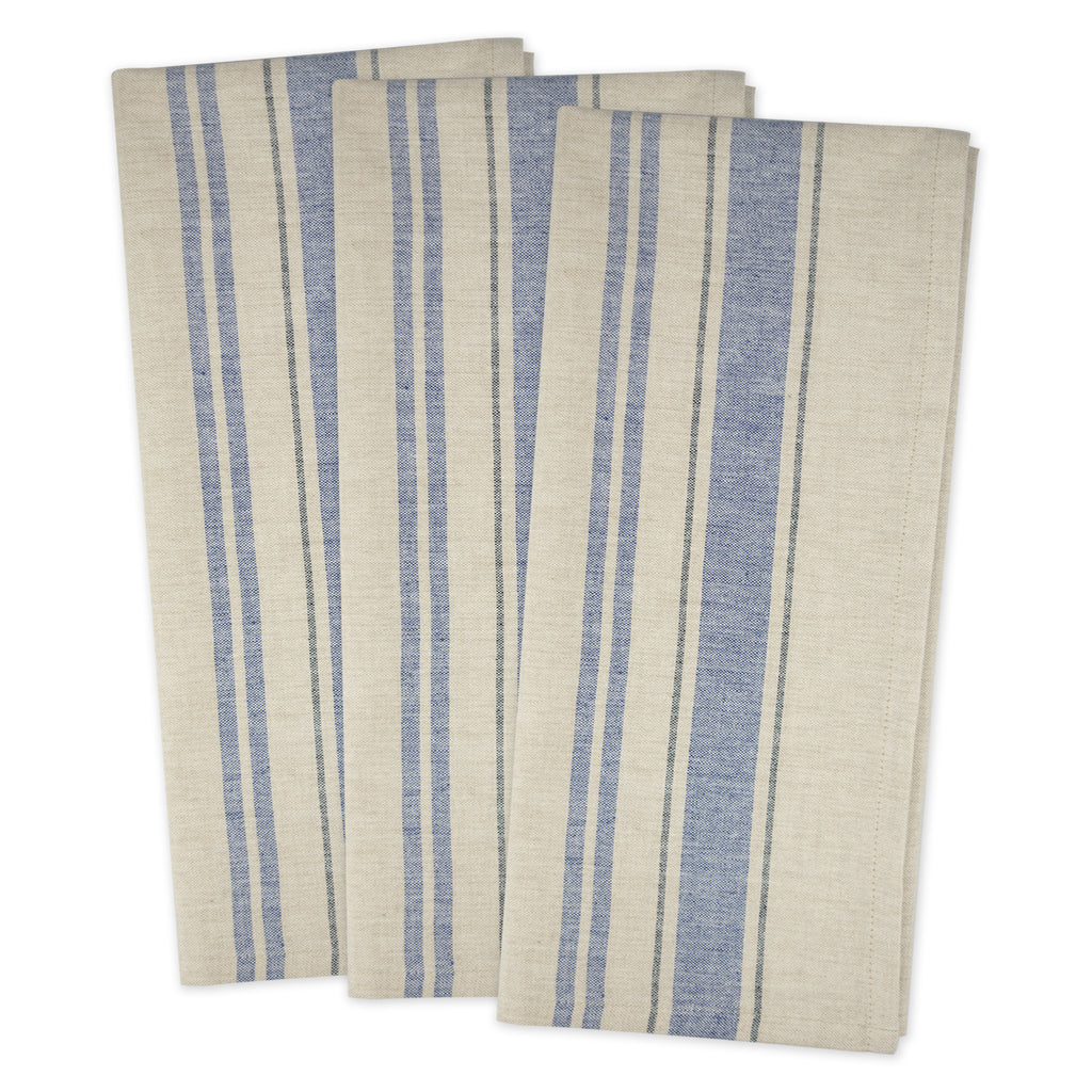 French Stripe Woven Dishtowel Set of 3 - Nautical Blue