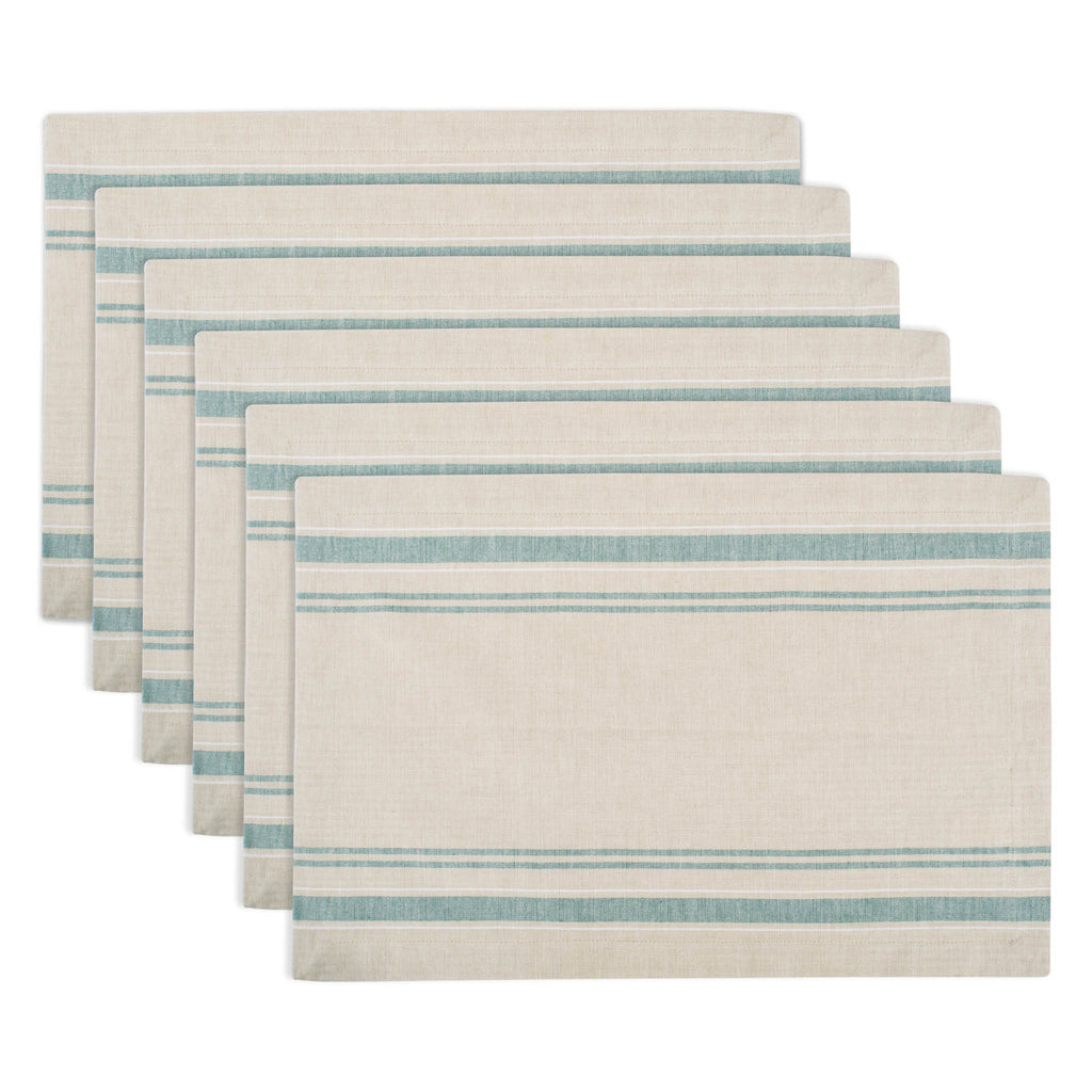 Teal French Stripe Placemat Set/6