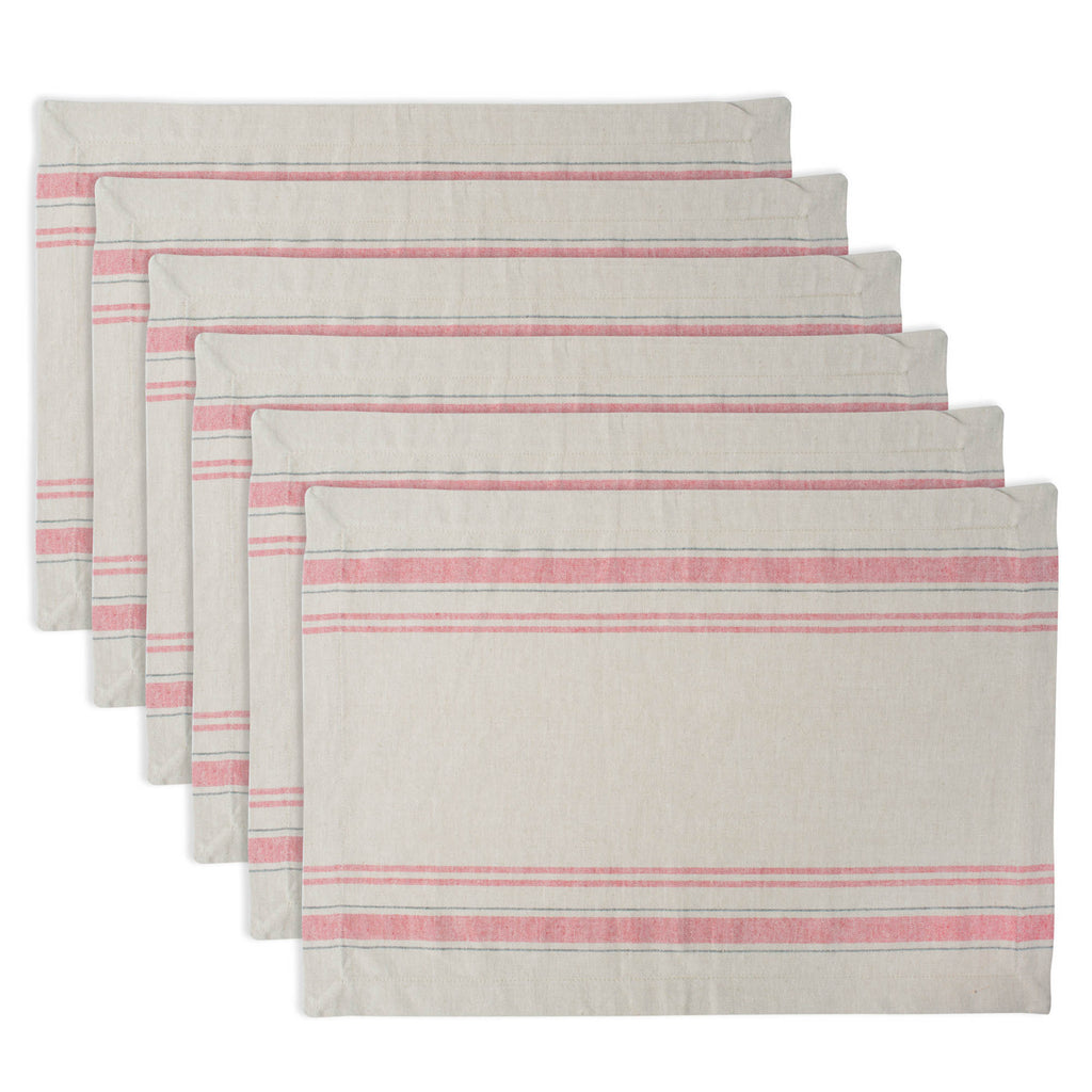 Red French Stripe Placemat Set/6