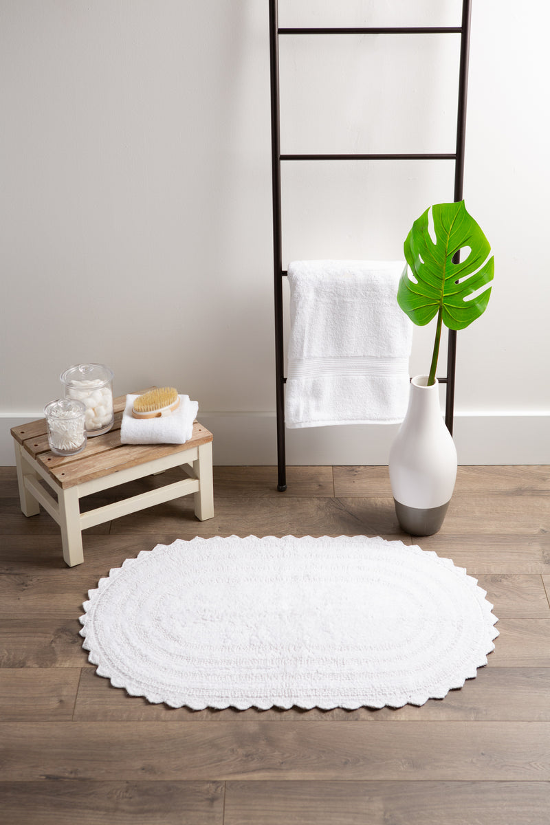 White Large Crochet Round Bath Mat