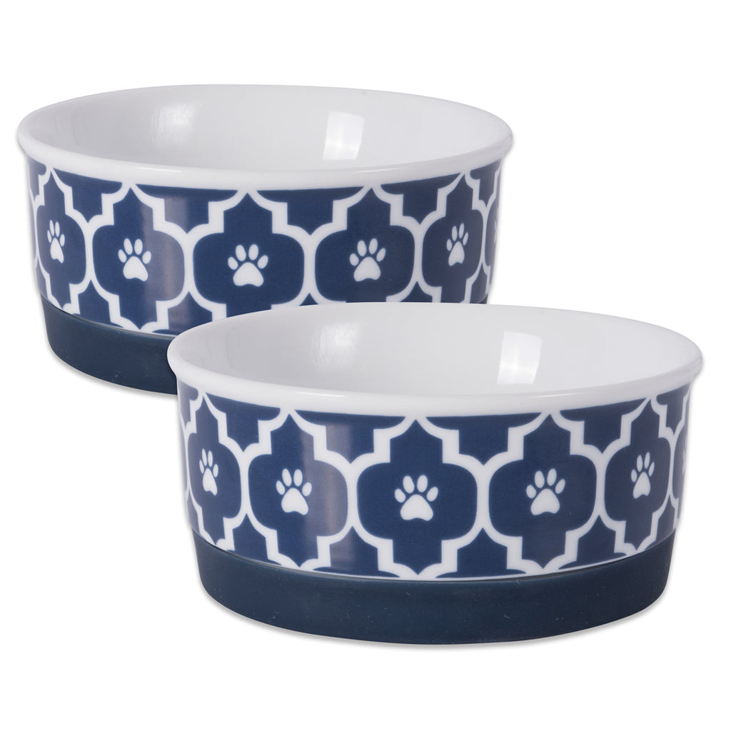Pet Bowl Lattice Nautical Blue Small 4.25dx2h Set/2