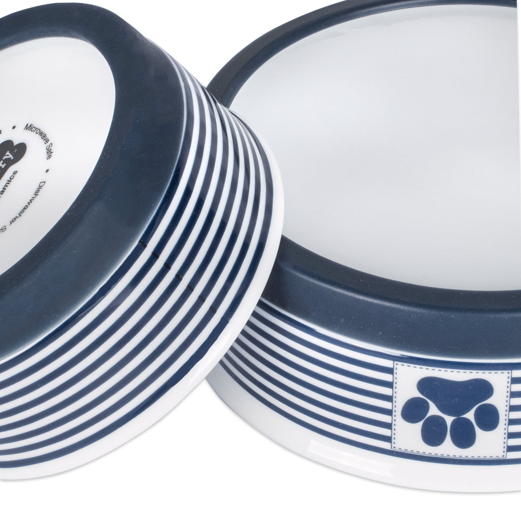 Stripe Nautical Blue Medium Pet Bowl Paw Patch 6dx2h Set of 2