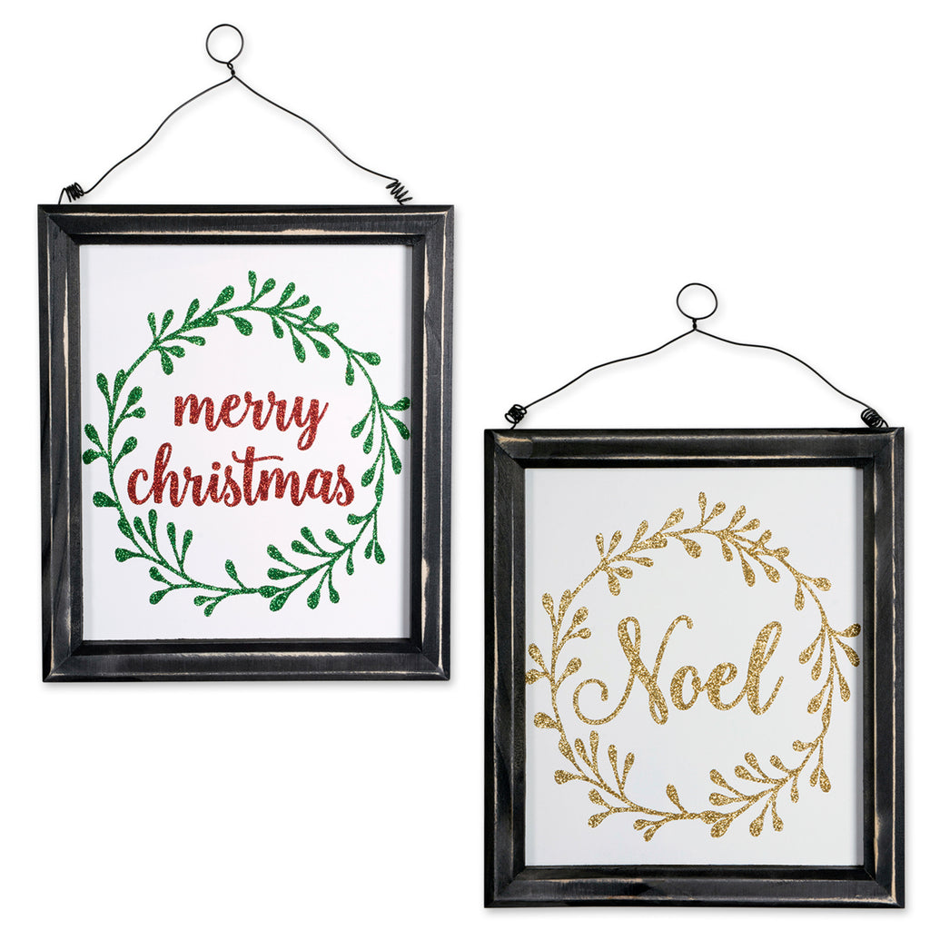 Noel & Merry Christmas Hanging Signs Set/2