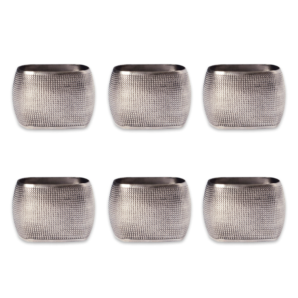 Silver Textured Square Napkin Ring Set/6