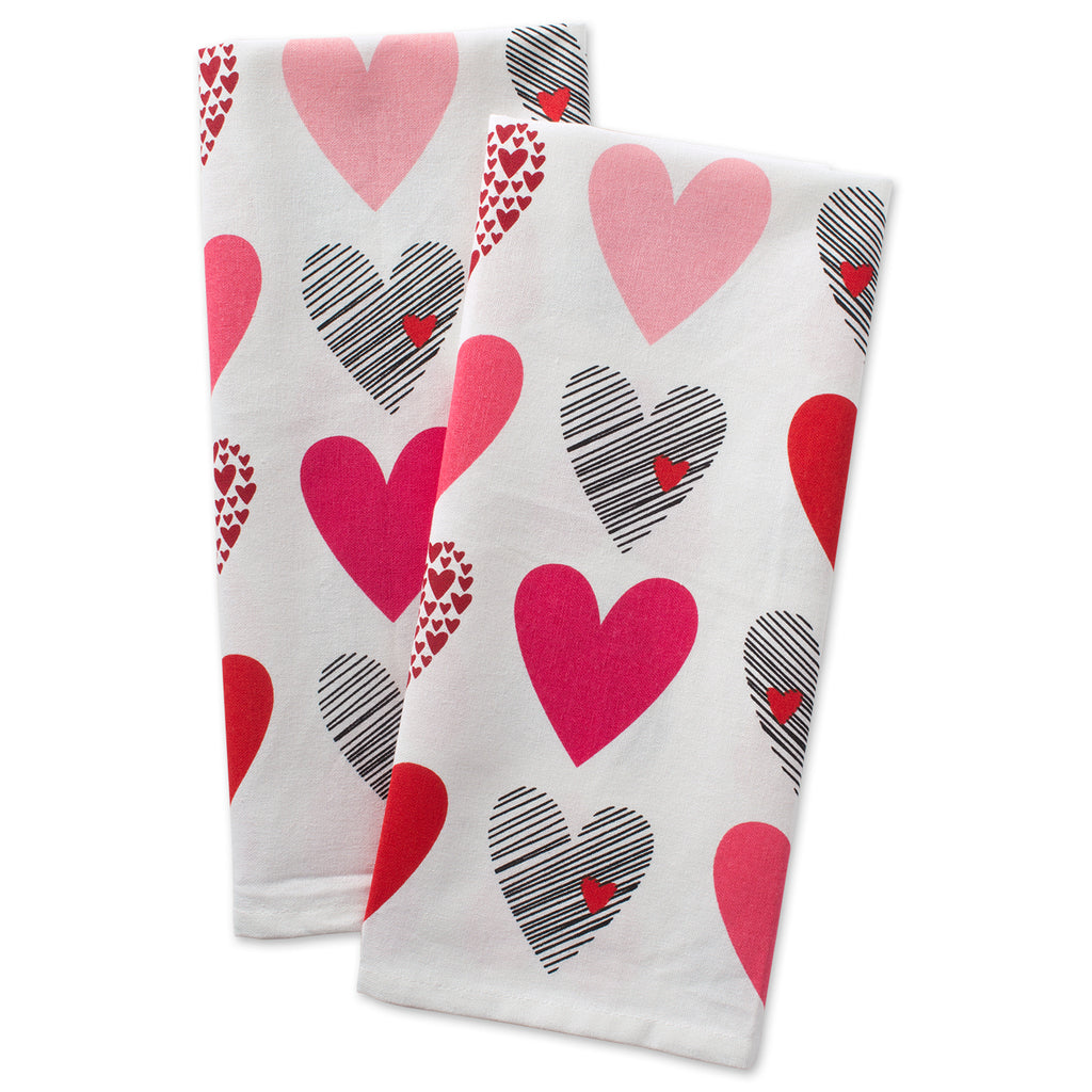 DII Hearts Collage Printed Dishtowel Set of 2