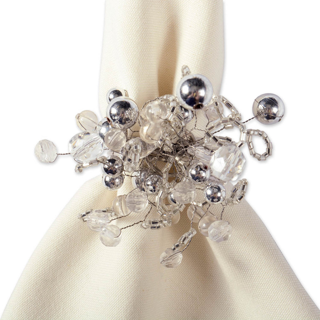 DII Silver Multi Bead Napkin Ring Set of 6