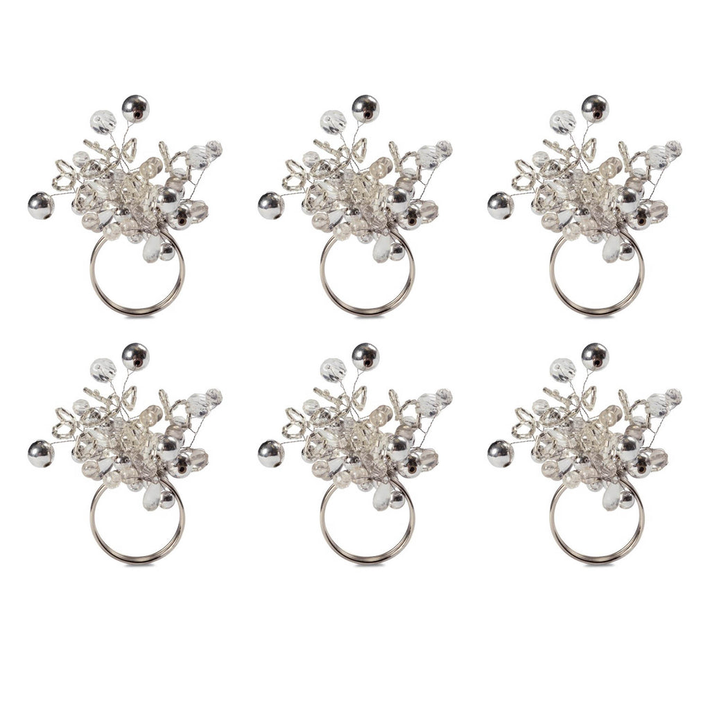 Silver Multi Bead Napkin Ring Set/6