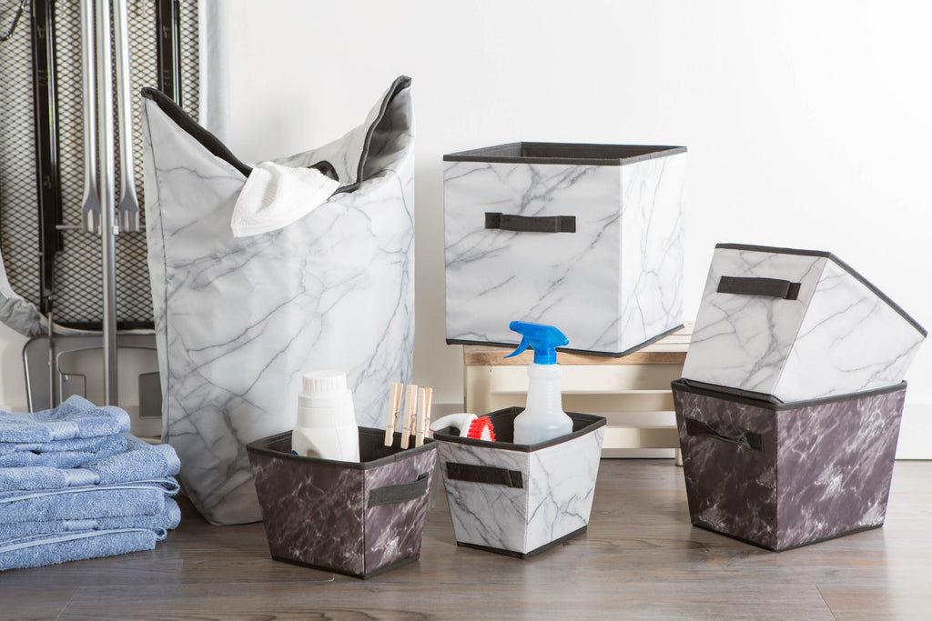 Marble White Trapezoid Polyester Laundry Bin Assorted Set of 4