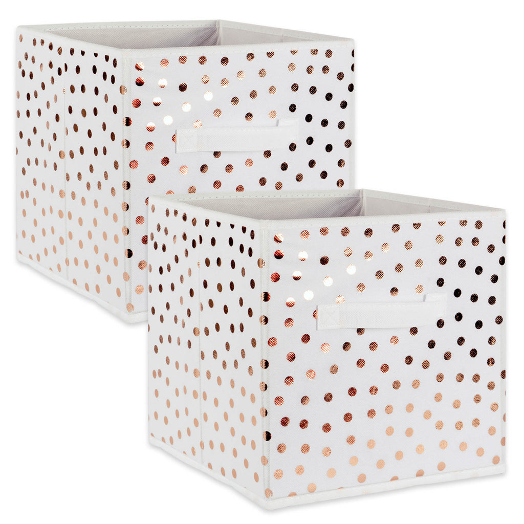Nonwoven Polyester Cube 13x13x13 Small Dots White/Copper Set/2