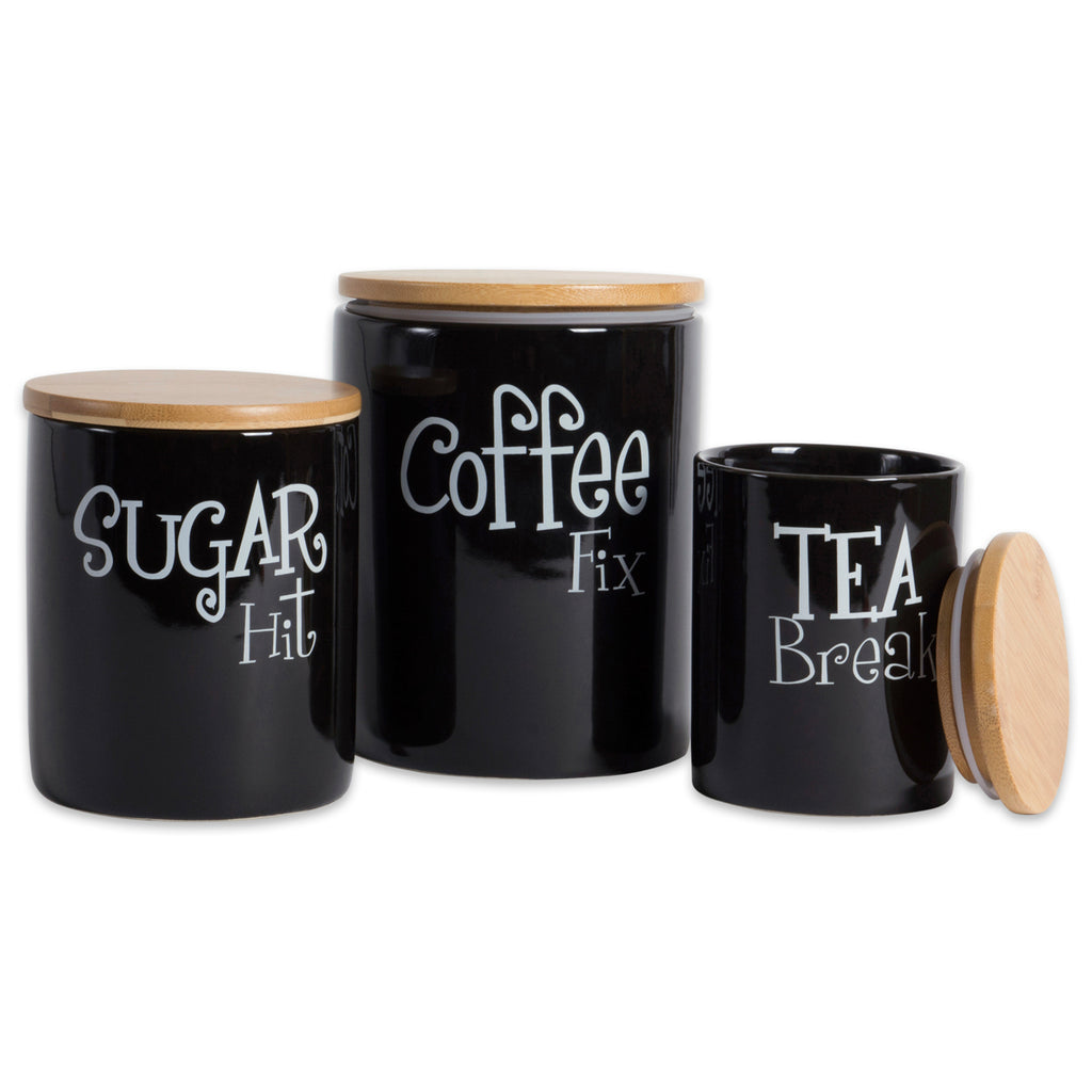 Black Coffee/Sugar/Tea Ceramic Canister Set/3