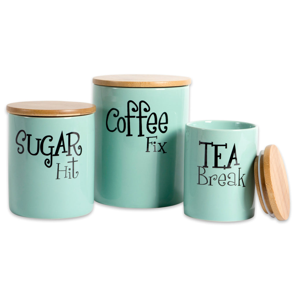 Aqua Coffee/Sugar/Tea Ceramic Canister Set/3