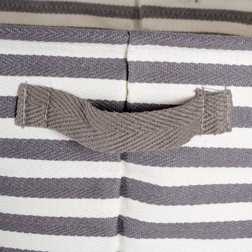DII PE-Coated Herringbone Woven Cotton Laundry Bin Stripe Gray Rectangle Assorted Set of 3