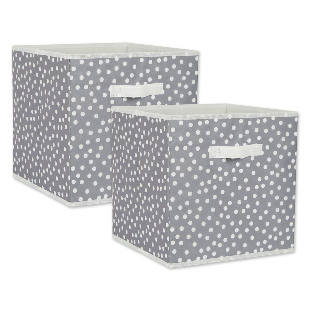 Nonwoven Polyester Cube Small Dots Gray/White Square 13X13X13 Set Of 2
