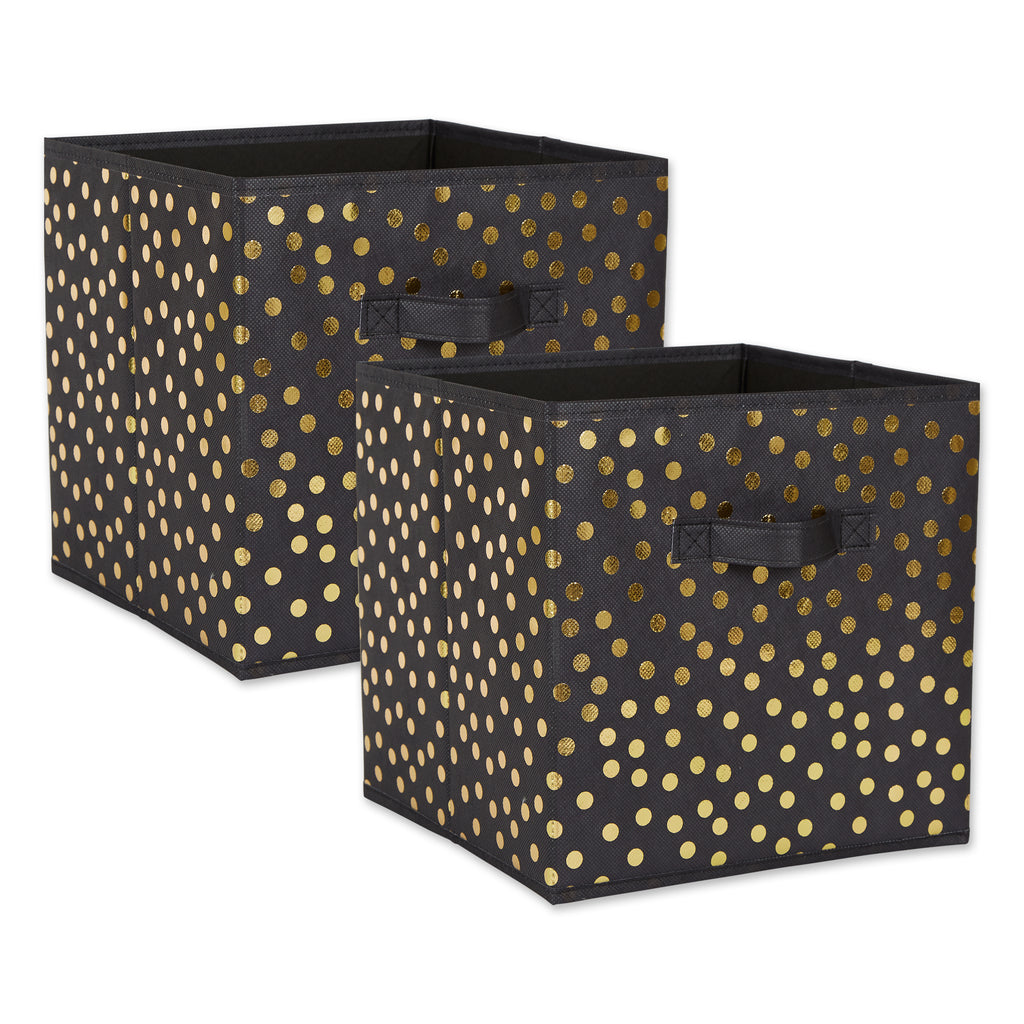Nonwoven Polyester Cube Small Dots Black/Gold Square 11X11X11 Set Of 2