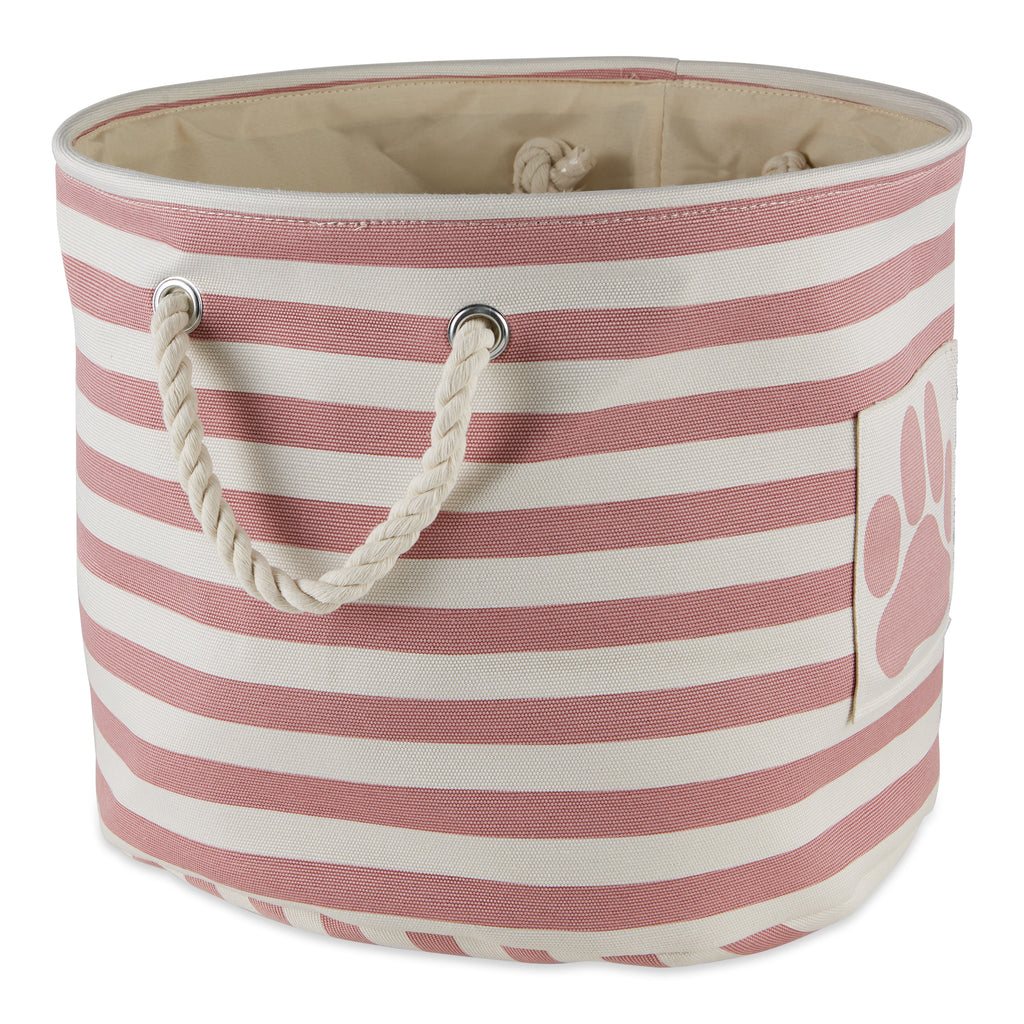 Polyester Pet Bin Stripe With Paw Patch Rose Round Large 15X18X18