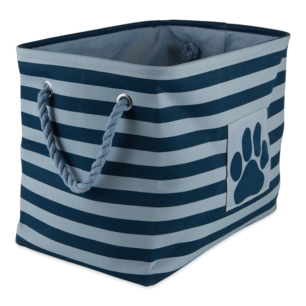 Polyester Pet Bin Stripe With Paw Patch Dark Navy Rectangle Large 17.5X12X15