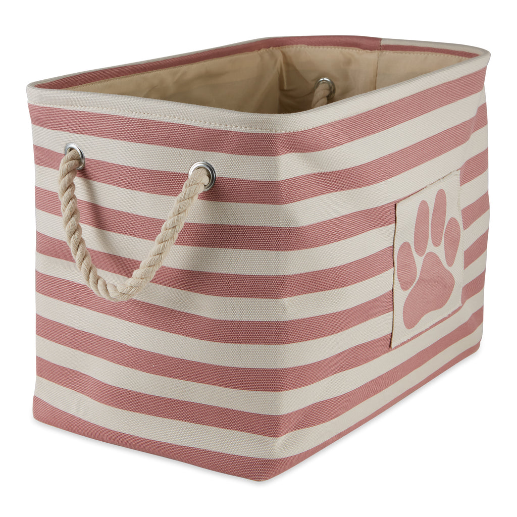 Polyester Pet Bin Stripe With Paw Patch Rose Rectangle Large 17.5X12X15