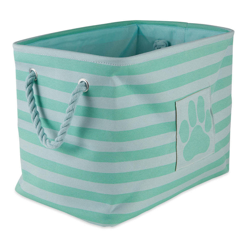 Polyester Pet Bin Stripe With Paw Patch Aqua Rectangle Small 14X8X9