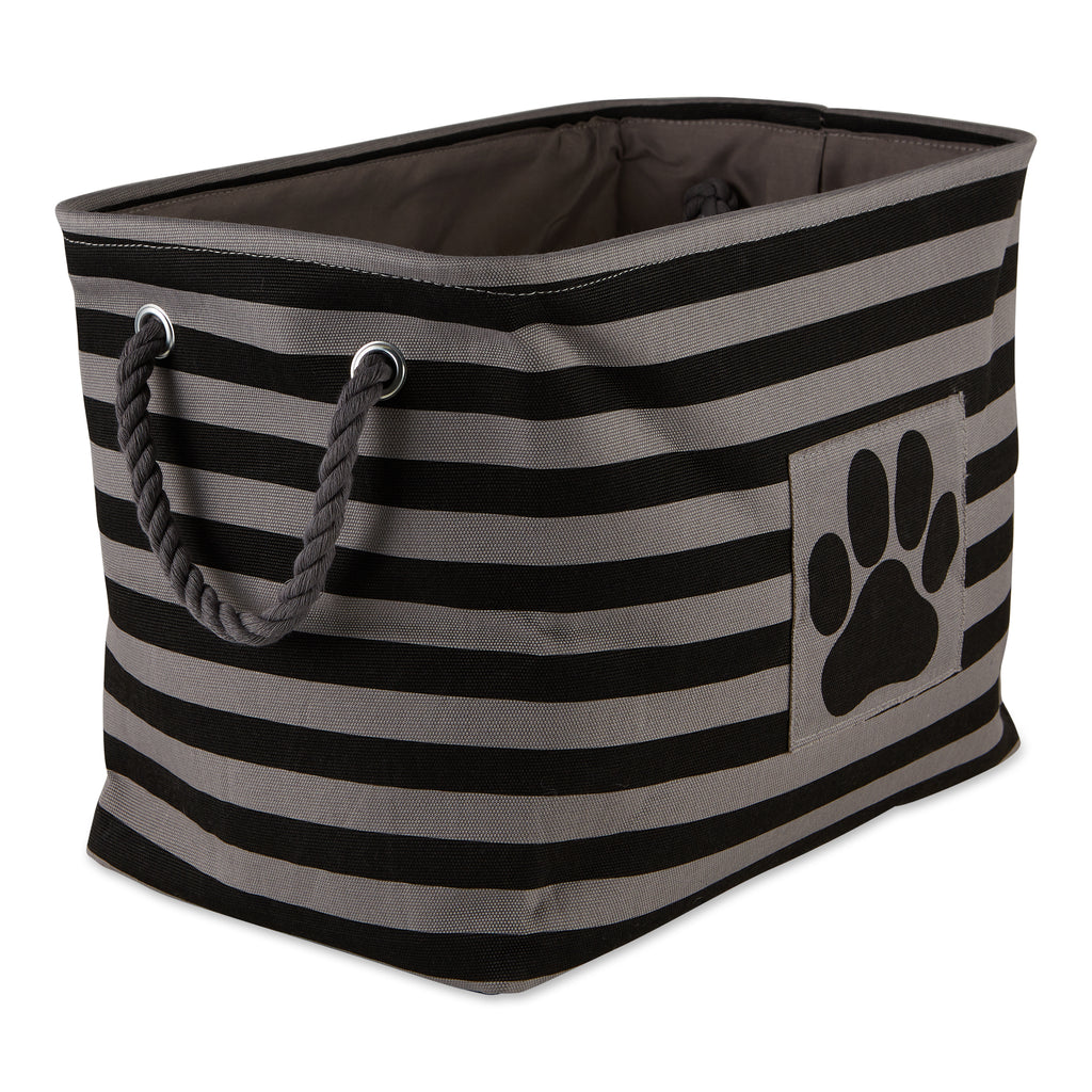 Polyester Pet Bin Stripe With Paw Patch Black Rectangle Large 17.5X12X15