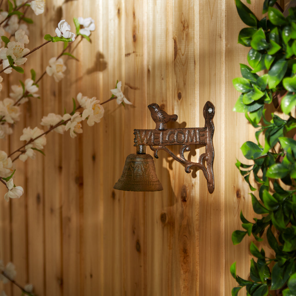 Welcome Sign with Bird Cast Iron Door Bell