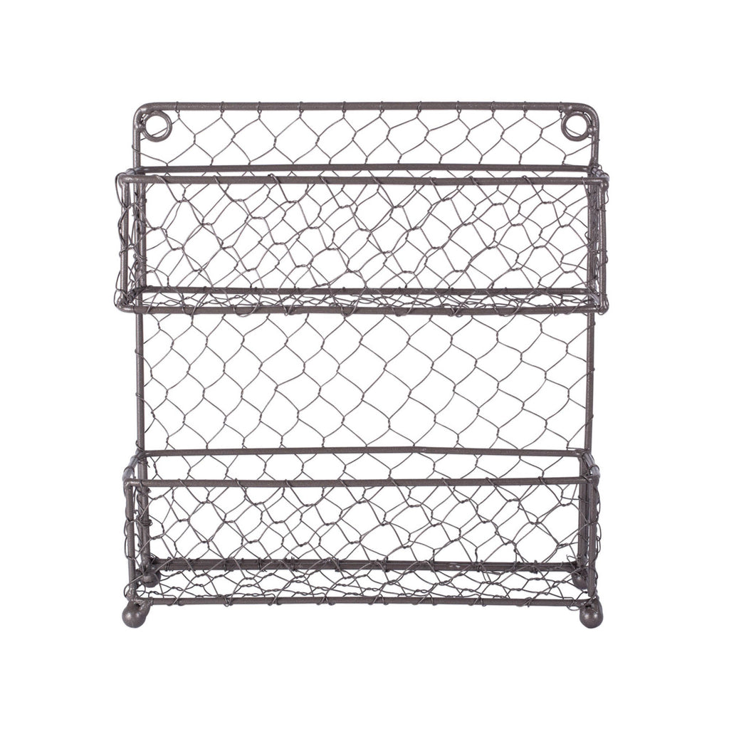 2 Tier Chicken Wire Spice Rack- Rustic Finish