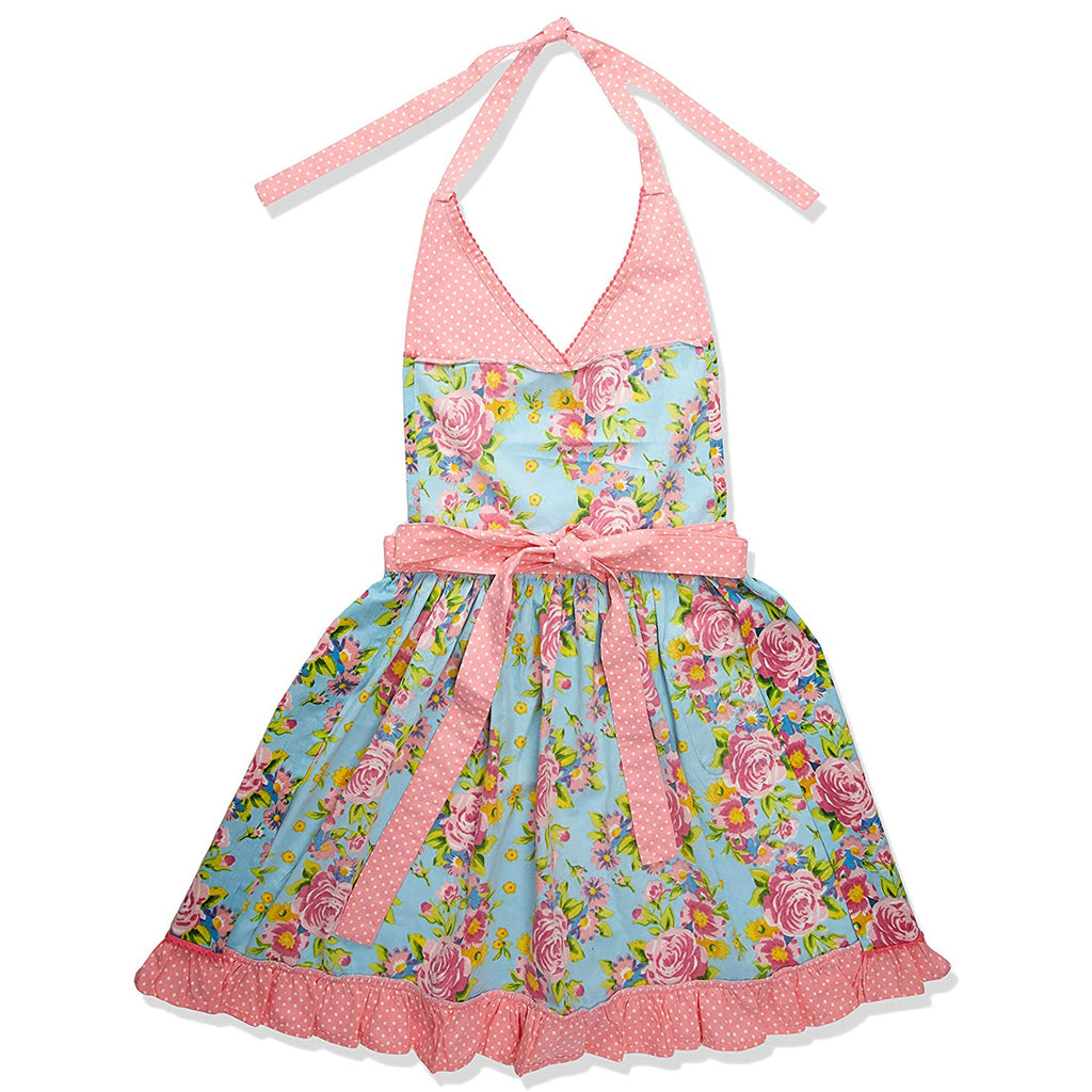 Blue Floral & Pink Polka Dot Vintage Apron