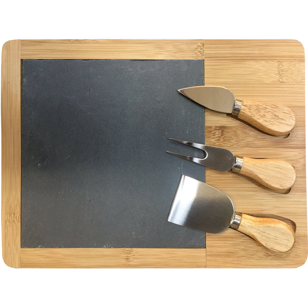 Bamboo/Slate Cheese Board and Knives Set