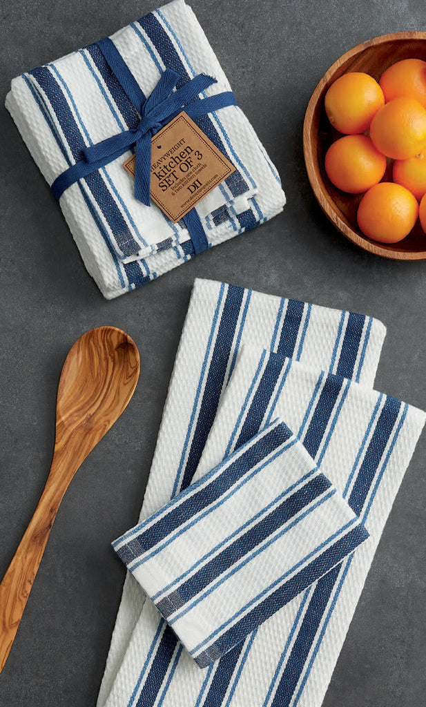 Marine Blue Classic Stripe Heavyweight Kitchen Set of 3