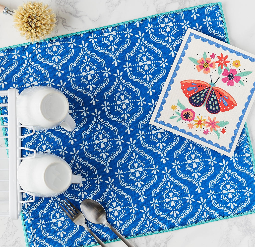 Blue Lace Dish Drying Mat