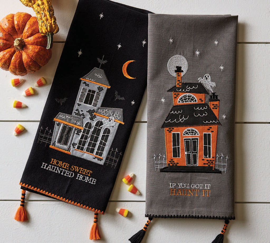 Home Sweet Haunted Home Embellished Dishtowel