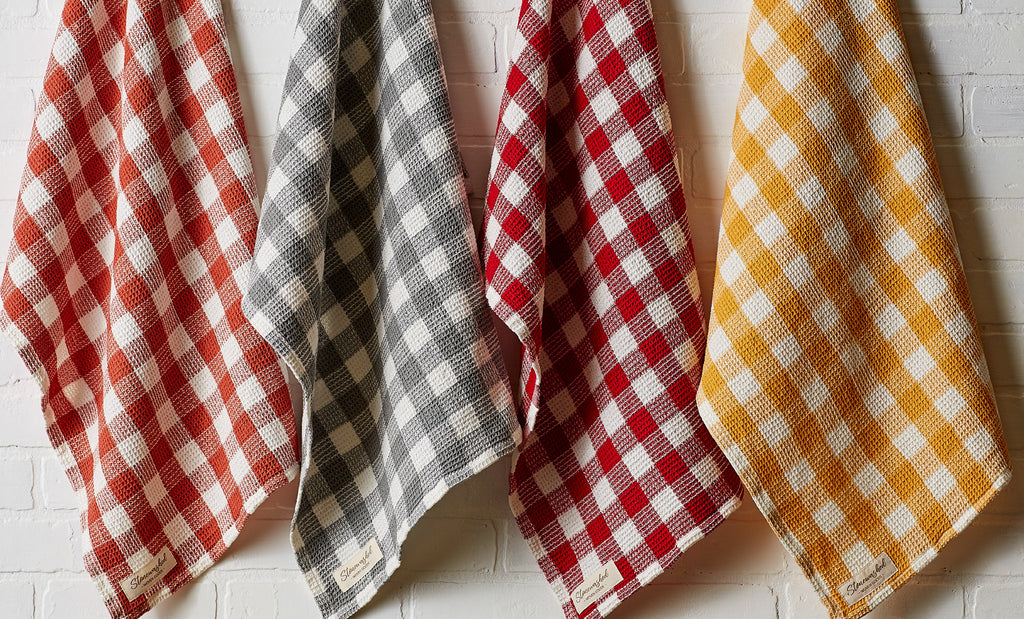 Butterscotch Checker Washed Waffle Dishtowel