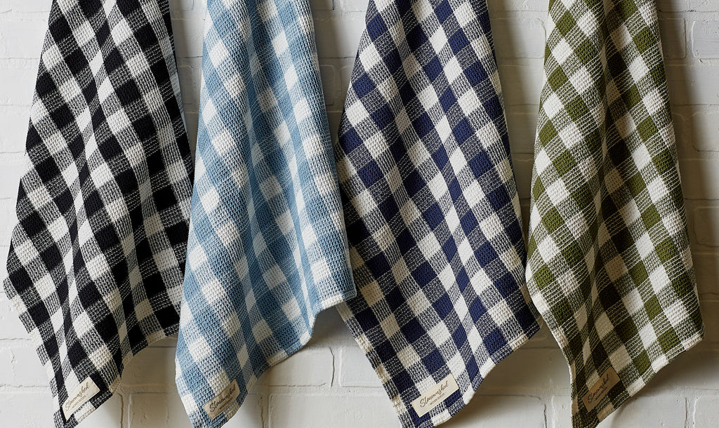 Dusty Blue Checker Washed Waffle Dishtowel