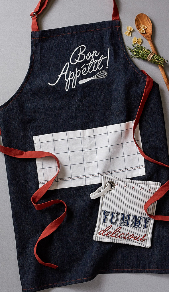 Bon Appetit Denim Embroidered Apron