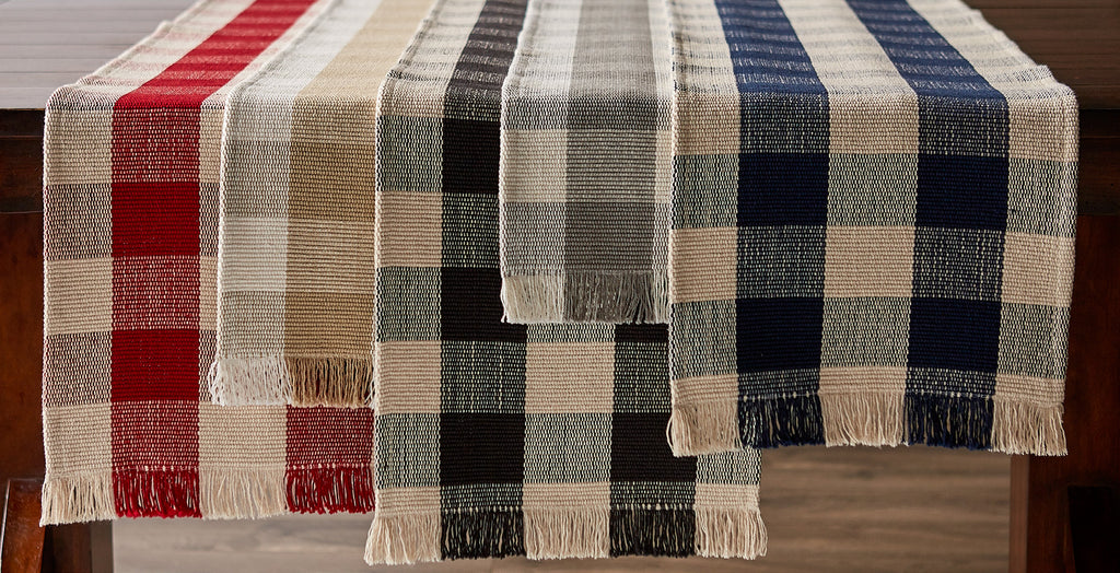 Black Check Fringe Table Runner - 13 X 75