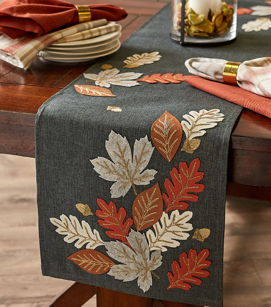 Autumn Leaves Embroidered Table Runner - 14 X 70