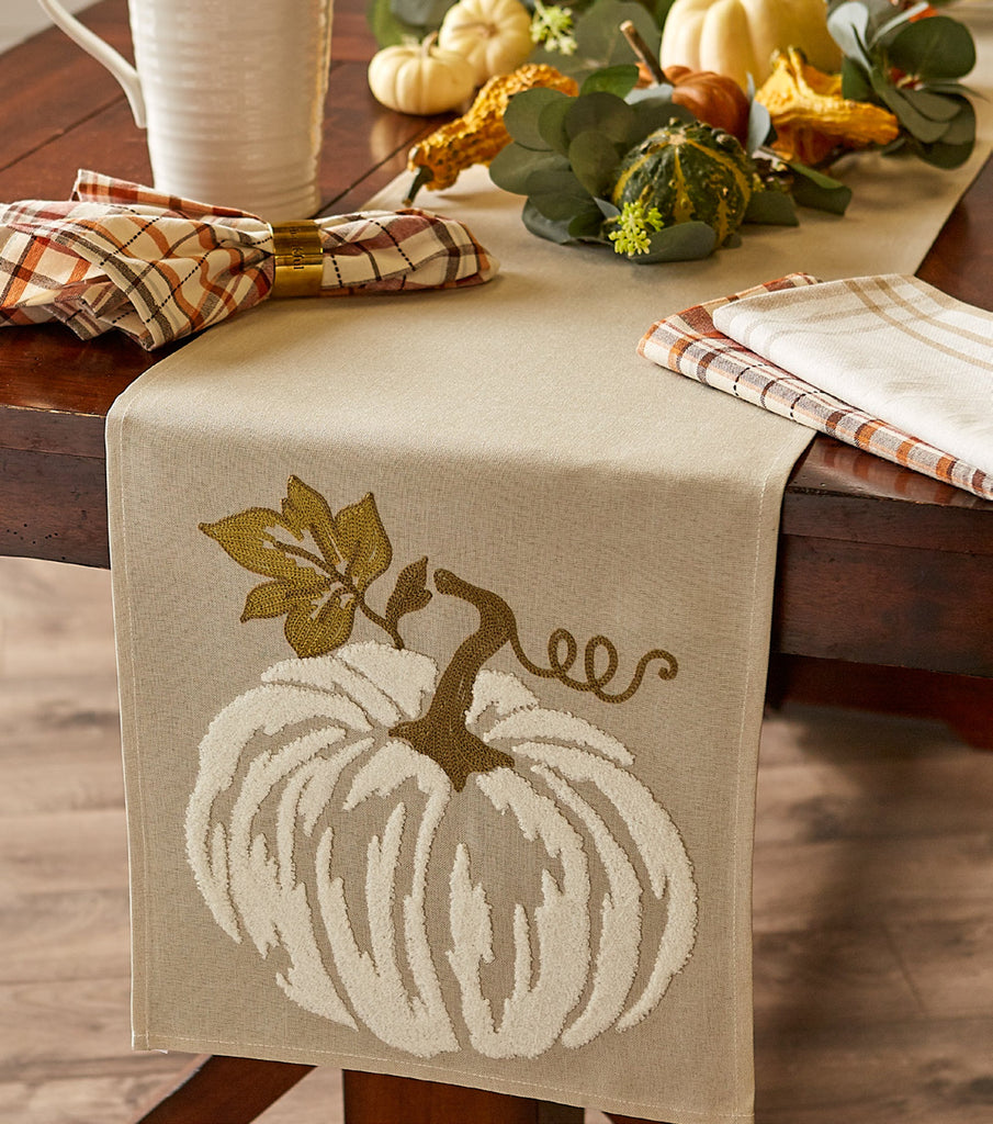 White Pumpkin Embroidered Table Runner - 14 X 70