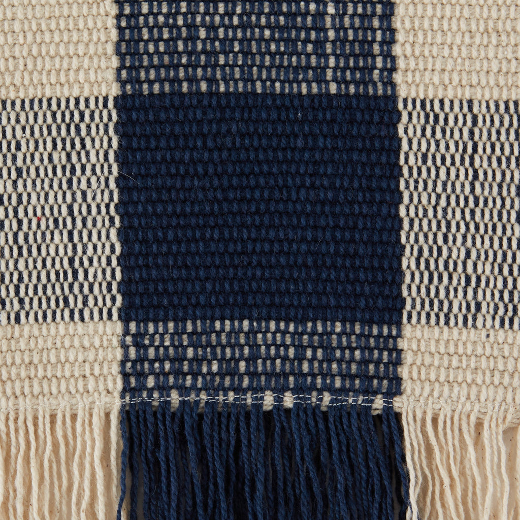 Sailor Blue Check Fringe Table Runner - 13 X 108