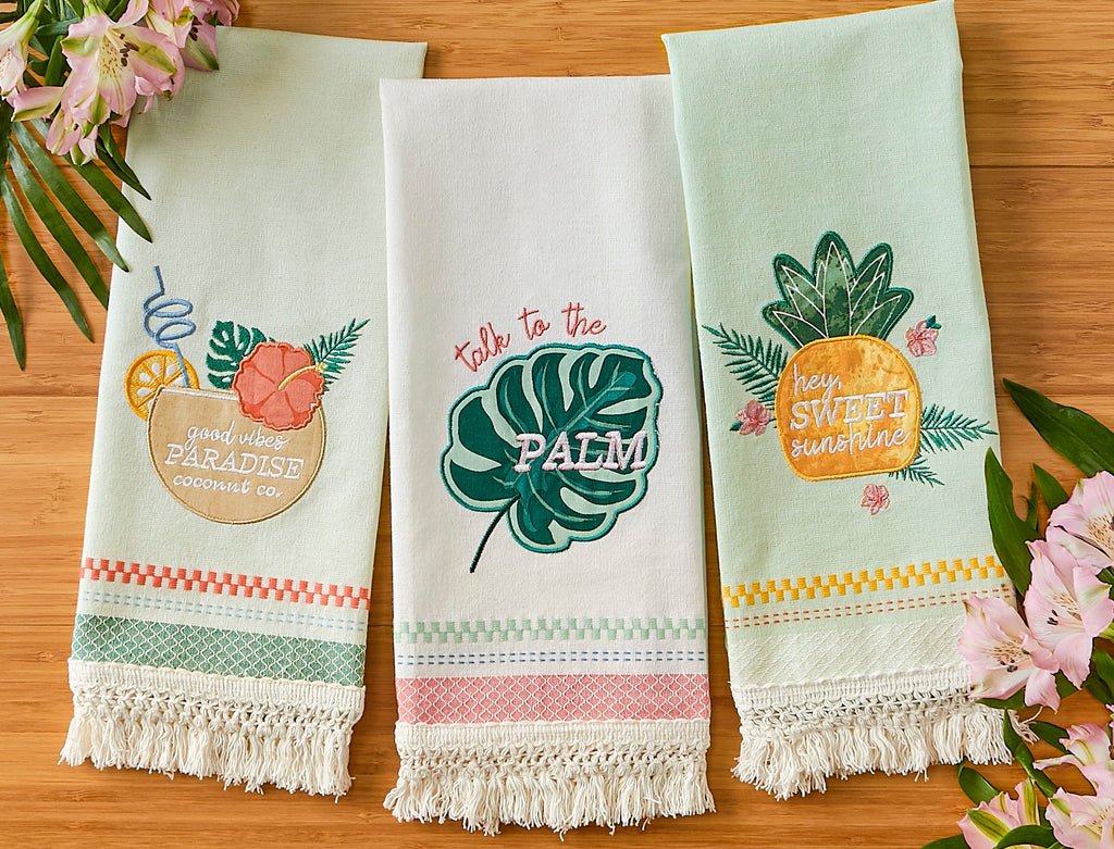 Talk To Palm Embellished Dishtowel