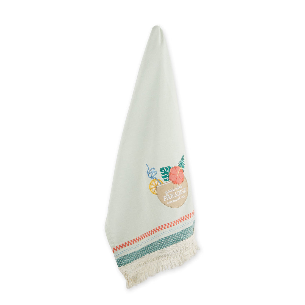 Paradise Coconut Drink Embellished Dishtowel