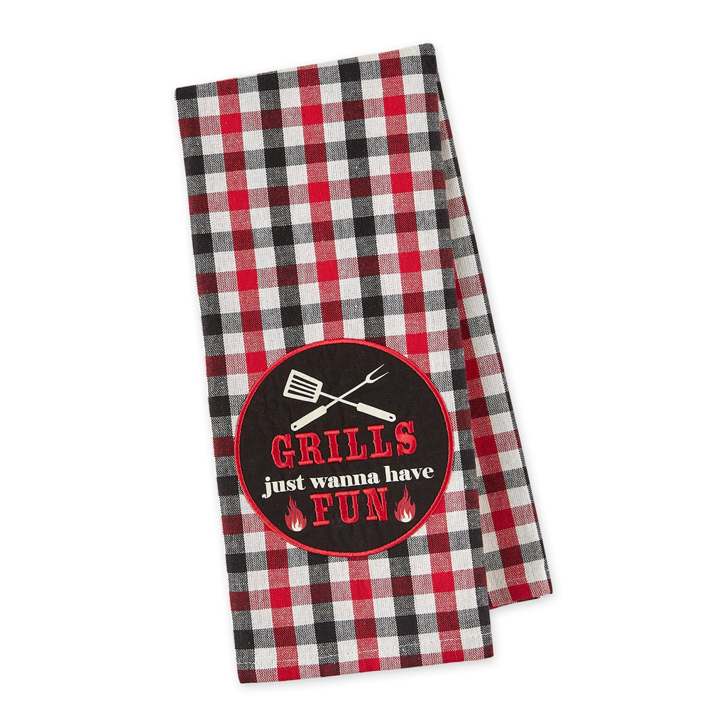 Grills Have Fun Embellished Dishtowel