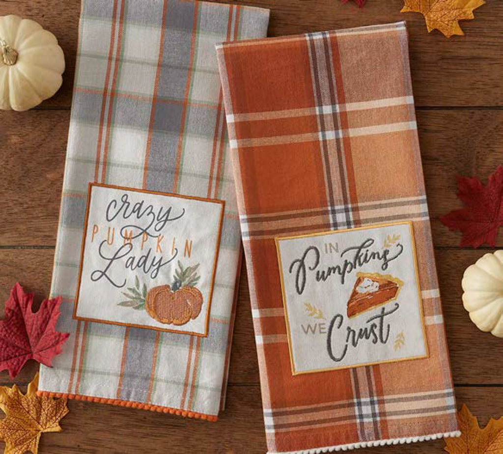 In Pumpkins We Crust Embellished Dishtowel