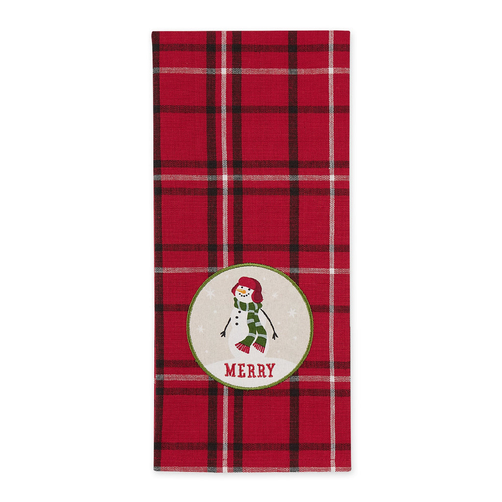 Merry Snowman Embellished Dishtowel