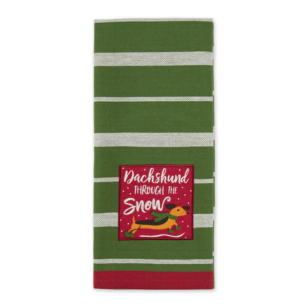 Dachshund Through Snow Embellished Dishtowel