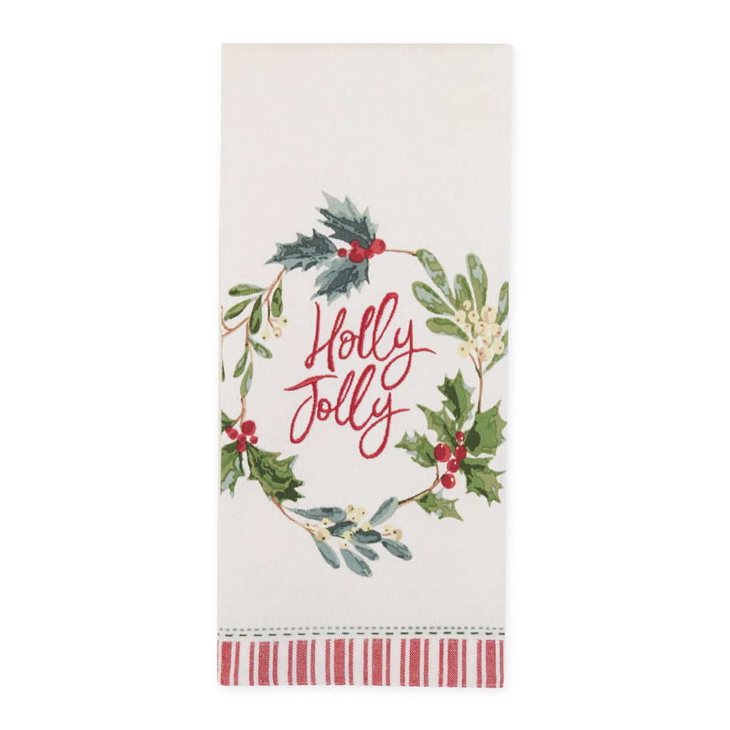 Holly Jolly Wreath Embellished Dishtowel