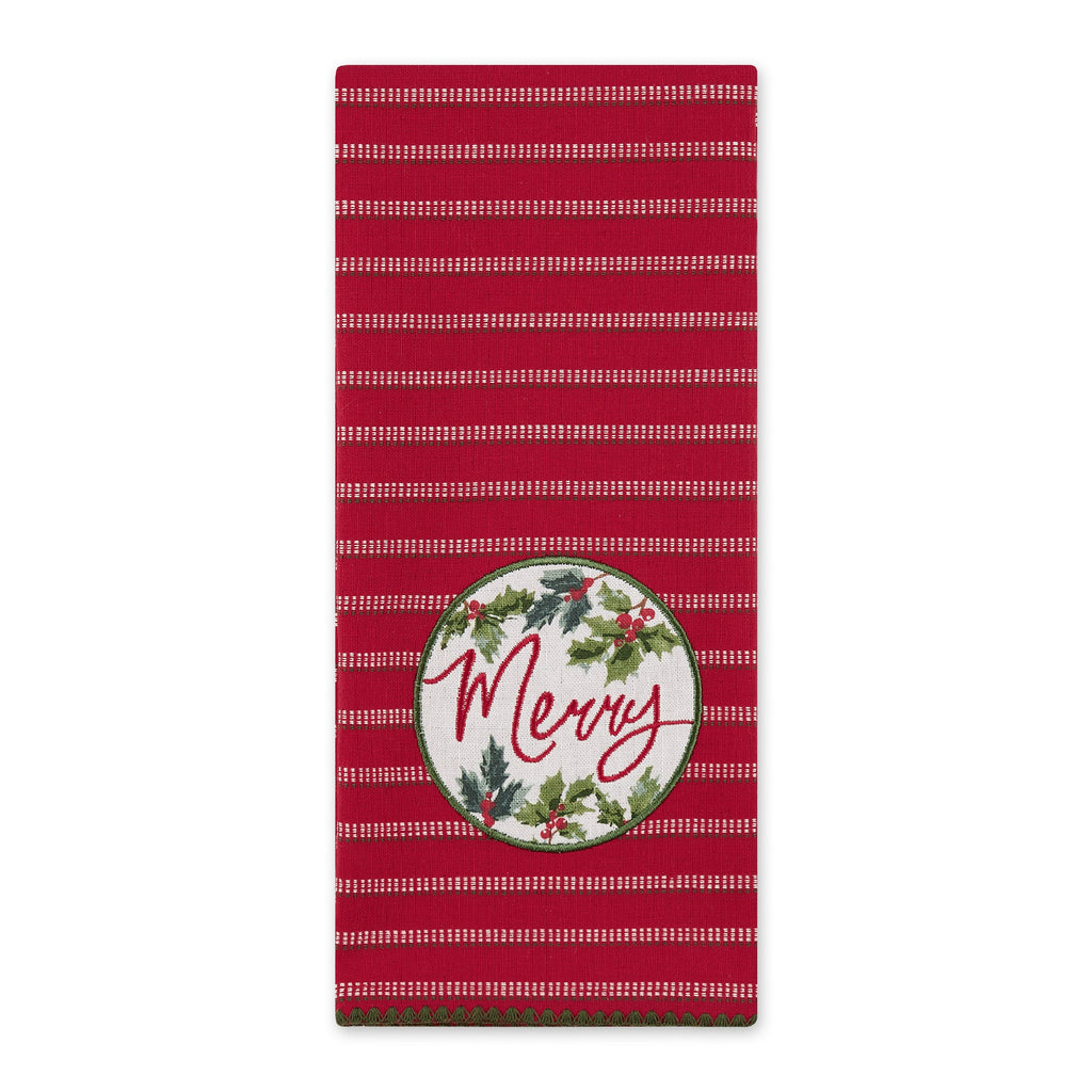 Merry Holly Embellished Dishtowel