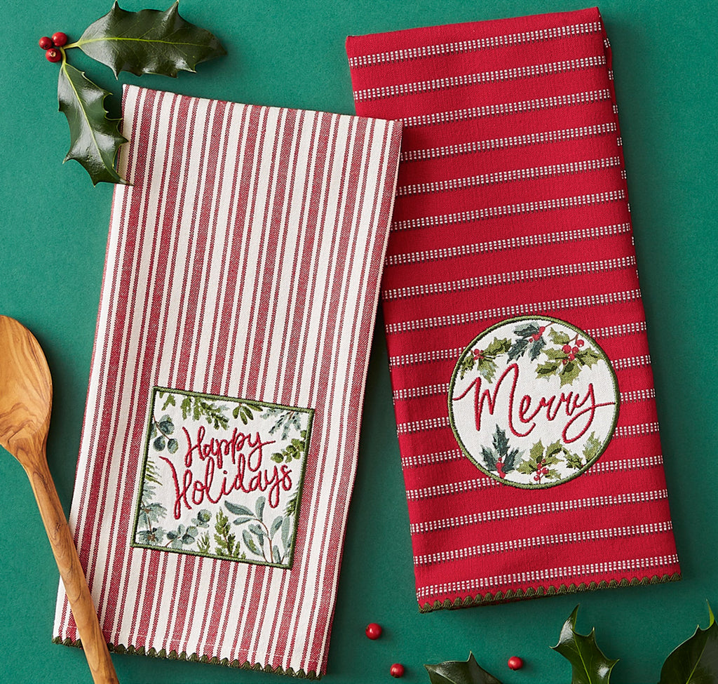 Merry Holly Embellished Dishtowel