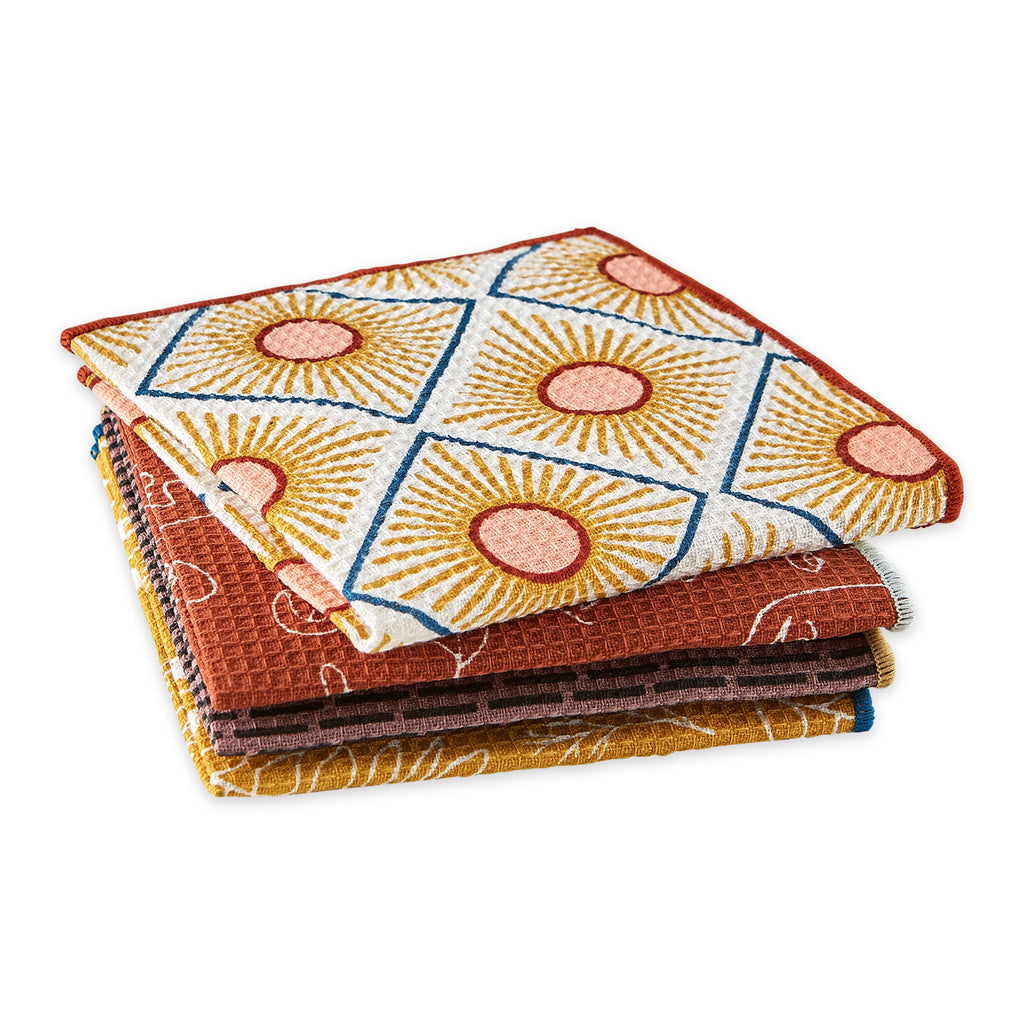 Bungalow Printed Waffle Dishcloth Set of 4